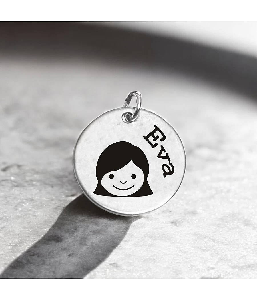 Chapa personalizada redonda con dibujo de niña y nombre